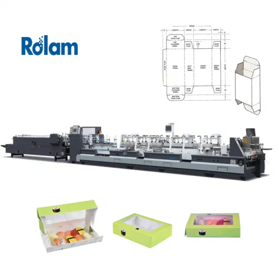 Rolam 완전 자동 간단한 직선 종이상자 4 6 코너 상자 접는 접착제 기계 400m/Min 전